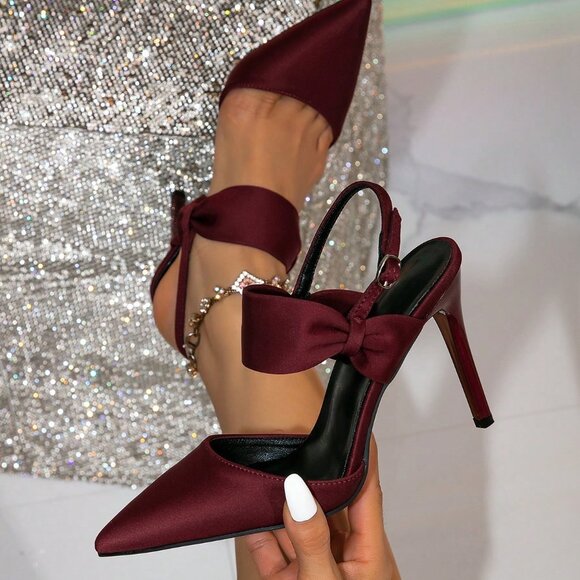 Burgundy Elegant Women's Pointed Toe Pumps - Picture 2 of 6